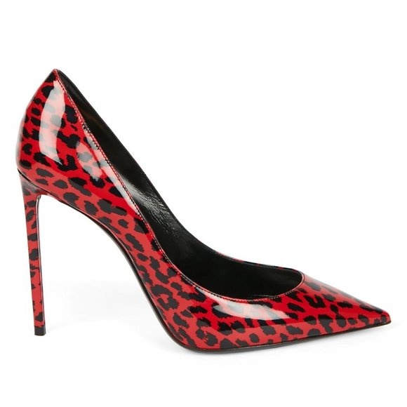 Saint Laurent ZOE 85MM Red Leopard Animal Print Patent Leather Pumps - Picture 3 of 12